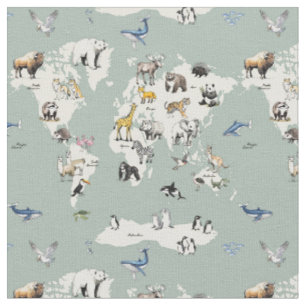 Tissu animaux du monde carte de nursery - menthe