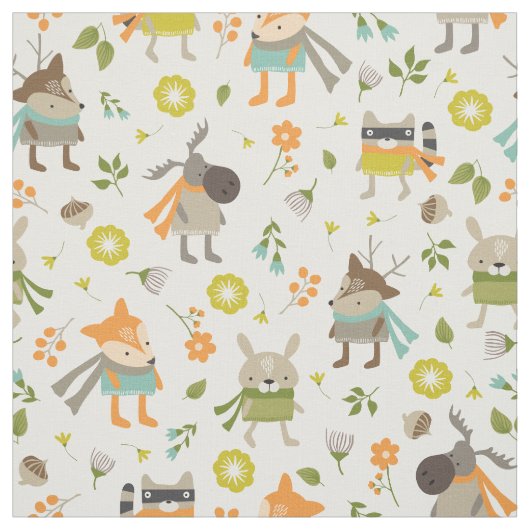 Tissu Animaux folksy branchés (Échantillon)