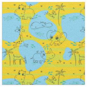 Tissu Animaux jouant l'arrière - plan de motif de bébé