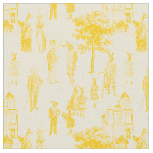 Tissu animaux victoriens antiques toile jaune