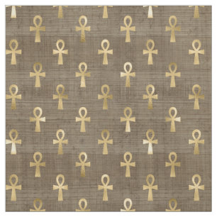 Tissu Ankh égyptien en or sur le Brown