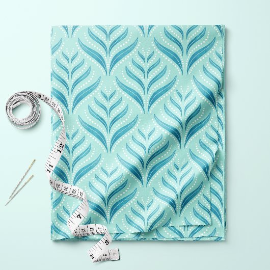 Tissu Aqua Blue Algues et Perles