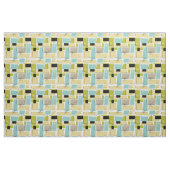 Tissu Aqua Blue Yellow Rectangs Motif du milieu du siècl (Yard)