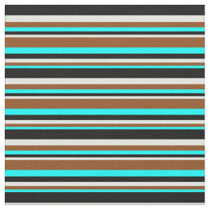 Tissu Aqua, Brown, Cyan clair et Motif noir
