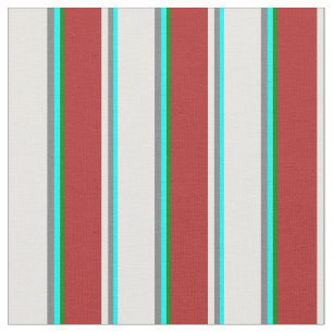 Tissu Aqua, Grey, Crème à la menthe, Lignes rouges et ve