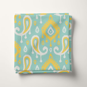 Tissu Aqua jaune et pinte Ikat Paisley
