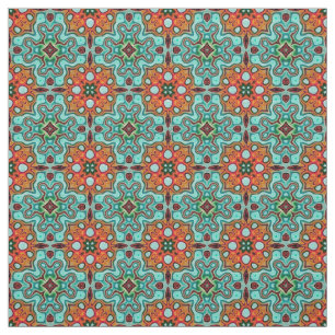 Tissu Aqua Turquoise Blue Orange Red Brown Orient Art