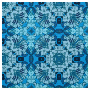 Tissu Aquarelle Abstraite Floral Denim Blue