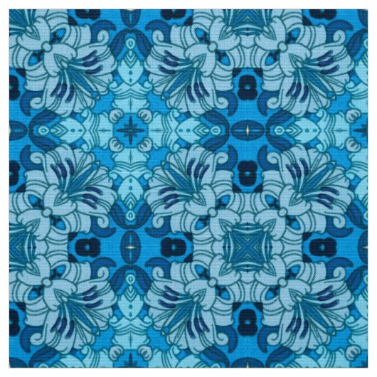 Tissu Aquarelle Abstraite Floral Denim Blue (Échantillon)