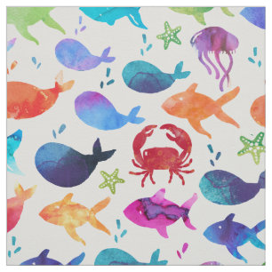 Tissu Aquarelle arc-en-ciel Poisson sous l'océan
