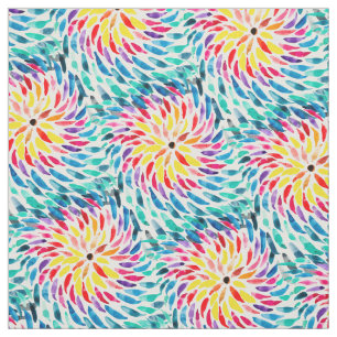 Tissu Aquarelle arc-en-ciel spirale abstraite