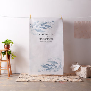 Tissu Aquarelle bleue Feuille Mariage Photo Booth fond