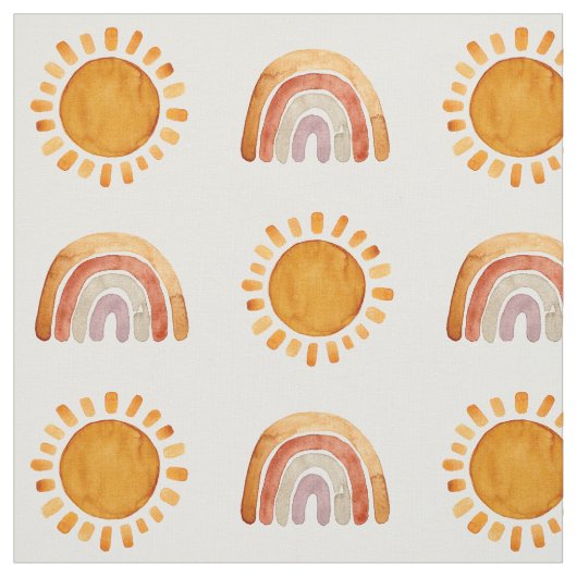 Tissu Aquarelle Boho Earthy Rainbow et Sun  (Échantillon)