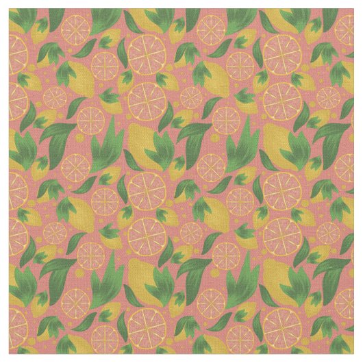 Tissu Aquarelle Citron rose Motif de fruits (Fermer)
