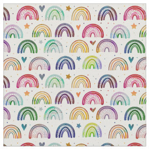 Tissu Aquarelle colorée Rainbows coeurs et étoiles mot