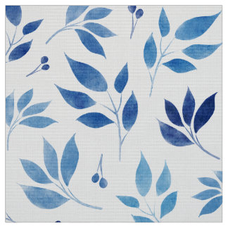 Tissu Aquarelle Cyan-Bleu feuille poplin-polyester-