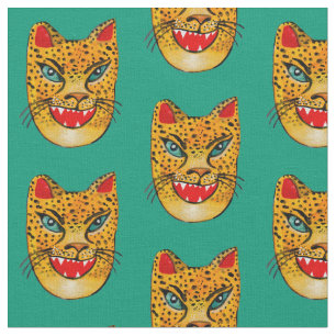 Tissu Aquarelle de Jaguar vert riant