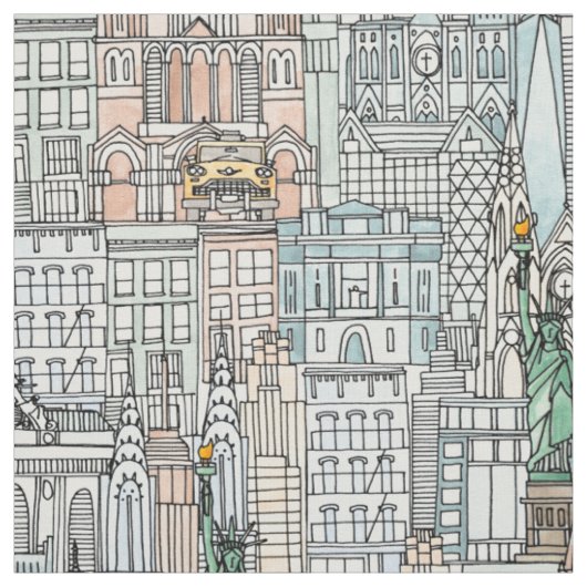 Tissu aquarelle de New York (Échantillon)