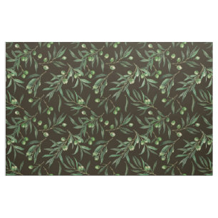 Tissu Aquarelle des branches d'olive en noir