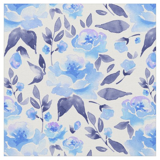 Tissu Aquarelle fleurs bleues 2 (Fermer)