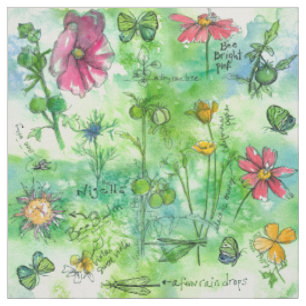 Tissu Aquarelle Fleurs papillon Livre de croquis botaniq