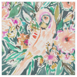 Tissu Aquarelle florale de perroquet de JOLI OISEAU