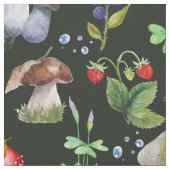Tissu Aquarelle Forêt Champignons Verdure Berry Motif (Fermer)