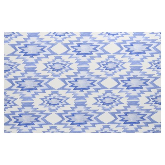 Tissu Aquarelle géométrique Boho Motif bleu (Yard)