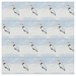 Tissu Aquarelle Grand Héron Bleu Art Oiseau