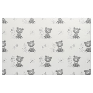Tissu Aquarelle gris Bois Animaux Bébé Ours Pépinière