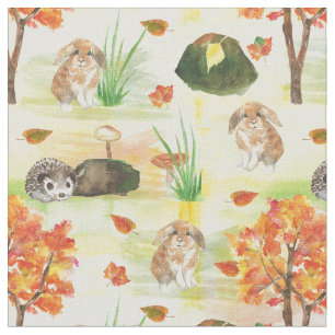 Tissu Aquarelle Lapin Woodland, Hérisson