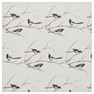 Tissu Aquarelle Magpie Jardin Oiseaux dans un arbre