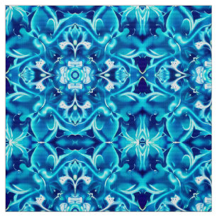 Tissu Aquarelle Mandala Flower dans les tons bleu Indigo
