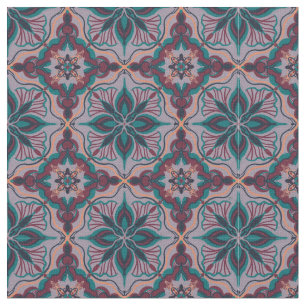 Tissu Aquarelle Marocaine Pourpre Carreaux géométriques