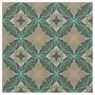 Tissu Aquarelle Marocaine Turquoise Carrelage Floral