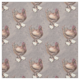 Tissu Aquarelle mère Hen et Chicks