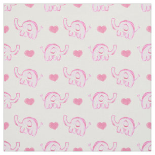 Tissu aquarelle mignon éléphants et coeurs roses