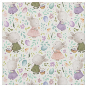 Tissu Aquarelle mignonne Chasse aux oeufs de lapin de Pâ