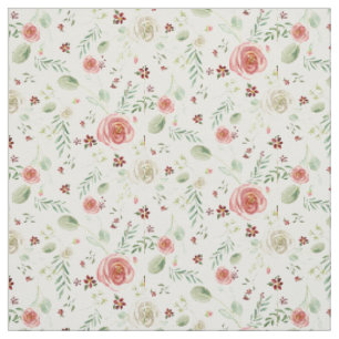 Tissu Aquarelle moderne Floral Rose Blanc Floral Folio