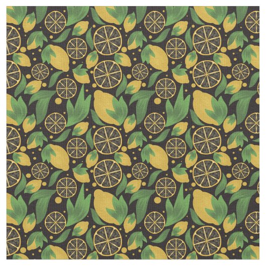Tissu Aquarelle Motif de fruits de citron noir (Fermer)