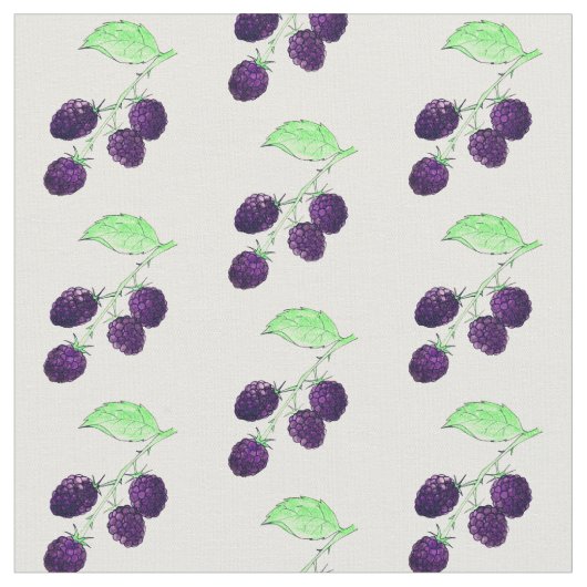 Tissu Aquarelle Mûre Noire Botanique (Fermer)