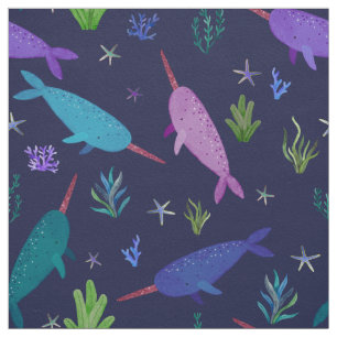 Tissu Aquarelle Narwhal Sous Le Purple De La Mer