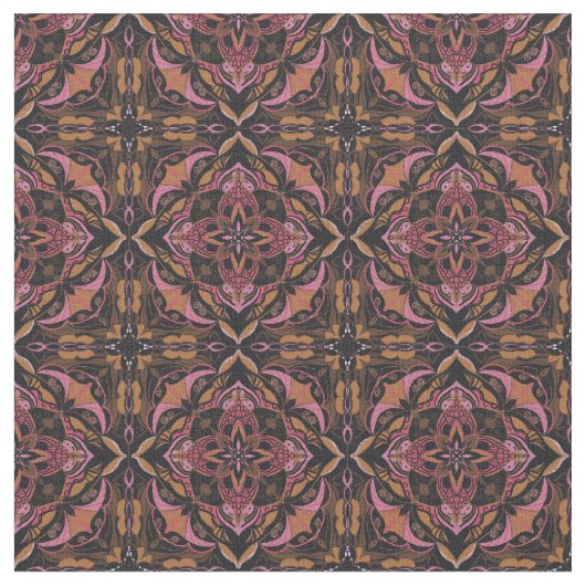 Tissu Aquarelle Noir Azulejo Tile espagnole (Fermer)