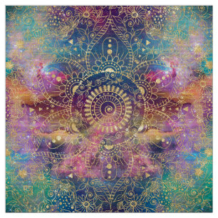 Tissu Aquarelle or et nébuleuse mandala