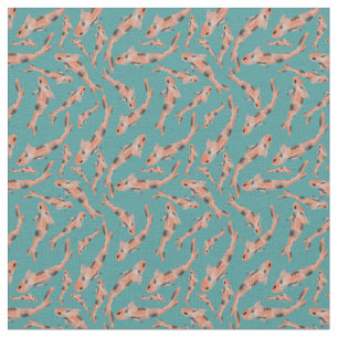 Tissu Aquarelle orange Koi poisson Motif Turquoise