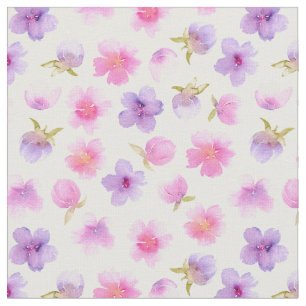 Tissu Aquarelle pastel douce rose et fleurs de lavande.j
