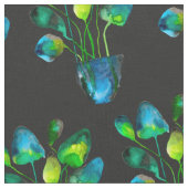 Tissu Aquarelle plante art vert et bleu abstrait (Fermer)