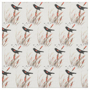 Tissu Aquarelle Red Wing Blackbird Oiseau Art de la natu