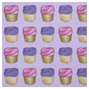 Tissu Aquarelle rose et pourpre Froid Cupcakes Art