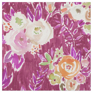 Tissu Aquarelle rose merlot FLORAL d'automne de